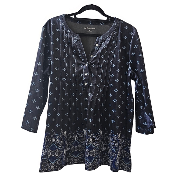 Croft & Barrow L Stretch Velvet Tunic – Pintuck Henley Paisley Border - Picture 1 of 9